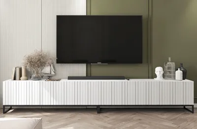 Produktbild von 2 Stk TV-Schrank 2 x ELPIS TV Glamour Style Schwarz Metall Fußgestell Modern Lindner Möbel 300cm x 51,5cm x 36,5cm Farbe: Weiß matt - Italienische Tiefmattfolie