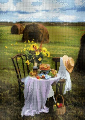 Obrázek produktu pro Diamantová mozaiková výšivka „Vynikající snídaně na poli po sklizni“, 30 x 40 cm