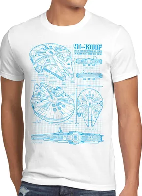 Produktbild von style3 Millennium Falcon Herren T-Shirt blaupause falkon, Größe:4XL, Farbe:Weiß