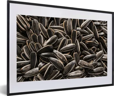 Produktbild von MuchoWow® MuchoWow® Gerahmtes Poster Nahaufnahme von schwarzen Sonnenblumenkernen 60x40 cm - Poster mit zchwarzem Bilderrahmen - Schlafzimmer - Plakat in Rahmen - Drucken