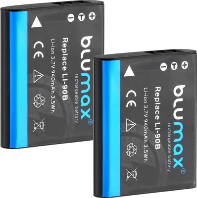 Produktbild von 2x Blumax Akku | für Olympus Li-90B Digitalkamera | Kapazität 940mAh  |Spannung 3,6Volt | Video- und  Kamerazubehör
