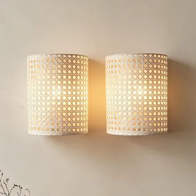 Produktbild von MinteVolt Wandleuchte Innen Weiß Rattan-Optik Wabenmuster 2er Set 20x16cm