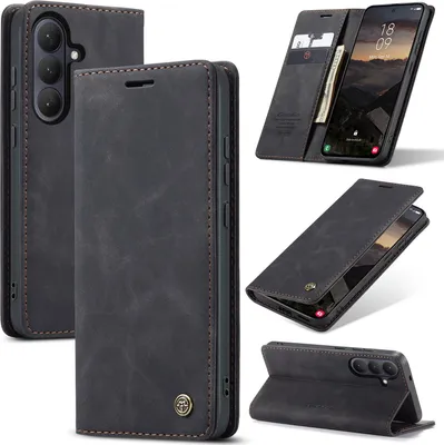 Produktbild von Hülle für Samsung Galaxy S26+ Retro Kunstledertasche mit Standfunktion Schutzhülle Schwarz