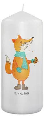 Produktbild von Mr. & Mrs. Panda Kerze Fuchs Keks 19 x 8 cm - Weiß - Geschenk, Wachskerze, Winter, Erinnerungskerze, Liebe, Weihnachtlich, Erinnerungslicht, Kekse, Stumpenkerze, Frieren