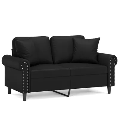Produktbild von vidaXL 2-Sitzer-Sofa mit Zierkissen Schwarz 120 cm Kunstleder
