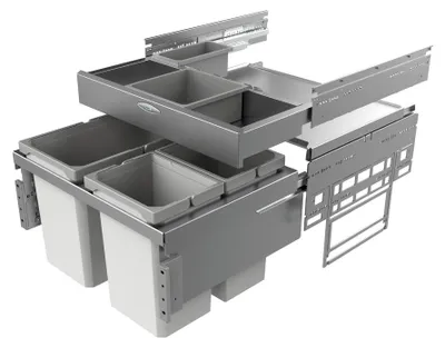 Obrázek produktu pro Naber Cox® Base 360 S/600-3 se základovou deskou, odpadkový koš pro přední výsuvy, světle šedý, bezvíka