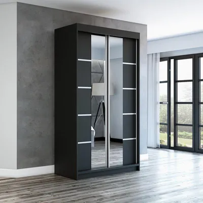 Produktbild von Schwebetürenschrank Kleiderschrank ERA 120 cm Schrank Garderobe Spiegel.Verschiedene Farben (Weiß, Schwarz, Somona). Möbel vom Hersteller!