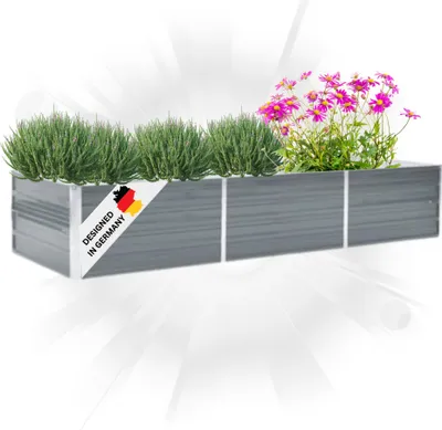 Produktbild von DELUKE® Hochbeet für Garten OSKAR Grau | 240x80x45cm | Verzinkter Stahl | Wetterfest | Gartenbeet Kräuterbeet Blumenbeet Beet hoch Frühbeet für Garten Gemüsebeet