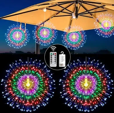 Produktbild von 2er Set 200 LED Starburst Feuerwerks Licht Bunt 8 Modi Lichterkette Batteriebetrieben Innen Party Garten Weihnachten Deko