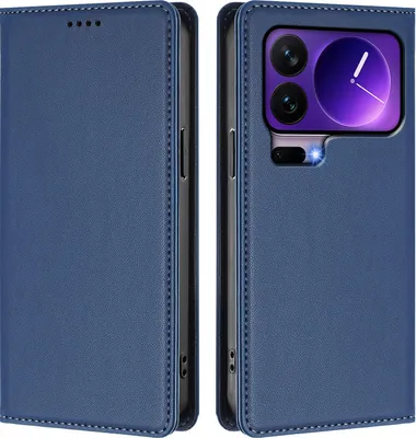 Image de Étui en cuir pour Xiaomi 17 Pro, étui à rabat magnétique en cuirPolyuréthaneavec support, bleu foncé