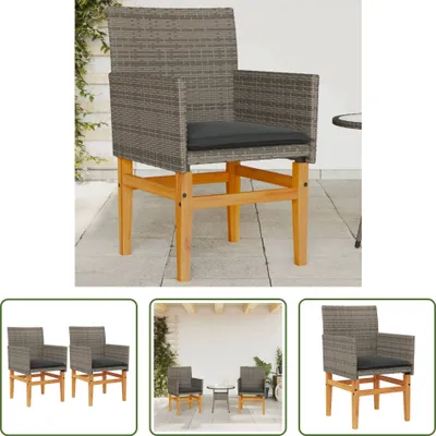 Produktbild von The Living Store Gartenstühle mit Kissen 2 Stk. Grau Poly Rattan Massivholz