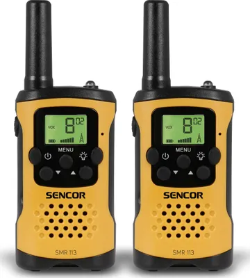 Produktbild von SENCOR SMR 113 Sada dvoch mobilných radistanic/vysielačiek, dosah až 5km, 16 rádiových kanálov s 38 CTCSS kódmi, frekvenčné pásmo 446MHz, skenovanie/monitorovanie kanálov, 10 volacích tónov, funkcia VOX, potlačenie šumu