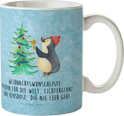 Produktbild von Mr. & Mrs. Panda Trinklernbecher Pinguin Weihnachtsbaum - Eisblau - Geschenk, Plastikbecher, Pott, Kindertasse, Weihnachten, Winter, Mehrwegbecher, Kinderbecher