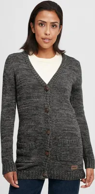 Produktbild von OXMO OXPhilemona Damen Lange Strickjacke Grobstrick Cardigan Longstrickjacke mit aufgesetzten Taschen Knöpfen 100% Baumwolle Regular fit