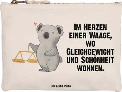 Produktbild von Mr. & Mrs. Panda Kulturbeutel Waage Astrologie Größe M - Weiß - Geschenk, Sternzeichen, Etui, Schlampermäppchen, Mäppchen, Geburtstagsgeschenk, Tierkreiszeichen