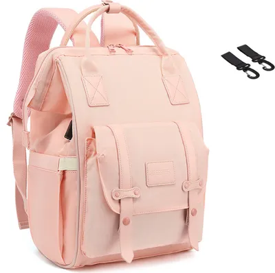 Produktbild von OKWISH Wickeltasche Rucksack, Wickelrucksack mit Multifunktions-Babytaschen und mobiler Wickelauflage, Schnullerhalter und Kinderwagengurte Rosa