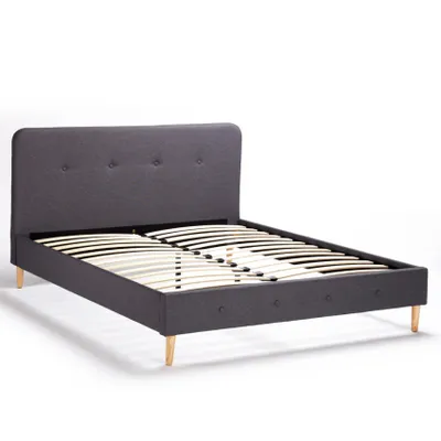 Immagine prodotto di Letto matrimoniale nordico in tessuto e legno con rete 160x190 Friborg King - Grigio scuro
