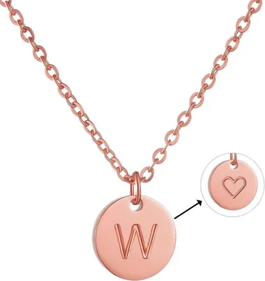 Productafbeelding van Afstandhoudende damesketting met initialen, letterbedel, rosé gouden hartbedel