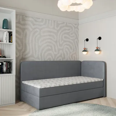 Produktbild von Masseno Boxspringbett GINA 90x200 cm Komplett-Set mit Bonell Matratze und Topper, Polsterbett mit Bettkästen -Grau, KRONOS 15