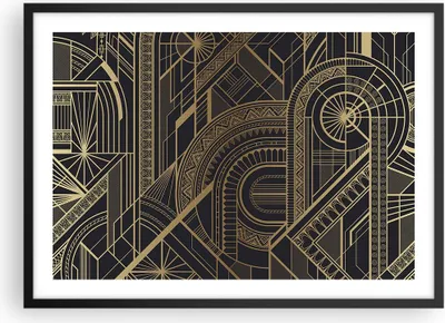 Produktbild von Gerahmtes Poster - Schwarzer Rahmen - Ornament Gold Schwarz - 70x50 cm - Wand Bild - Wanddeko - Wandbilder - Kunstposter - Wandposter - Bilderrahmen - Bilder - Kunstdruck - P2BAA70x50-4522