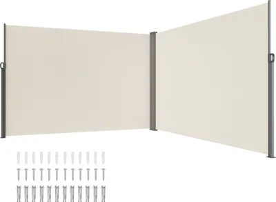 Produktbild von SucceBuy Einziehbare Seitenmarkise, 200 x 600 cm, Sichtschutz für den Außenbereich, wasserdichter Terrassenschirm aus 180 g Polyester, UV 30+ Raumteiler-Windschutz für Hinterhof, Balkon, Beige