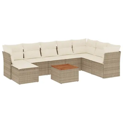 Produktbild von 9-tlg. Garten-Sofagarnitur mit Kissen Beige Poly Rattan
