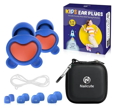 Productafbeelding van Oordopjes voor kinderen, gehoorbescherming, geluidsreductie, 4 verschillende maten, herbruikbaar, donkerblauw + rood