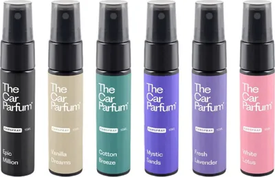 Produktbild von The Car Parfum Auto Parfum Spray – Auto Duftspray – Autoparfum Geschenkset – 6 Frische Düfte – Mystic Sands, Fresh Lavender, White Lotus, Epic Million, Vanilla Dreams, Baumwolle Breeze