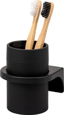 Immagine prodotto di bremermann Portaspazzolino SAVONA con soft touch, incl. supporto da parete, portaspazzolino rotondo in plastica nera
