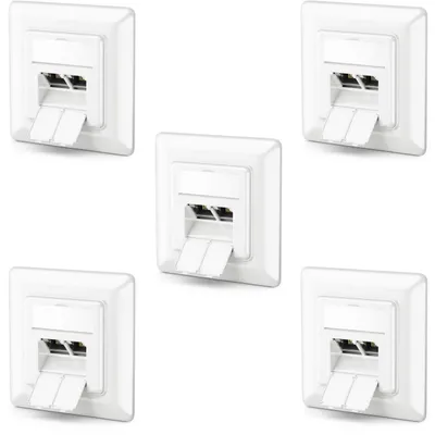 Produktbild von deleyCON CAT6a Netzwerkdose 2x RJ45 Buchse Unterputz, 5 Stück - Weiß