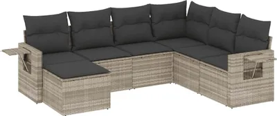 Produktbild von vidaXL 7-tlg. Garten-Sofagarnitur mit Kissen Hellgrau Poly Rattan