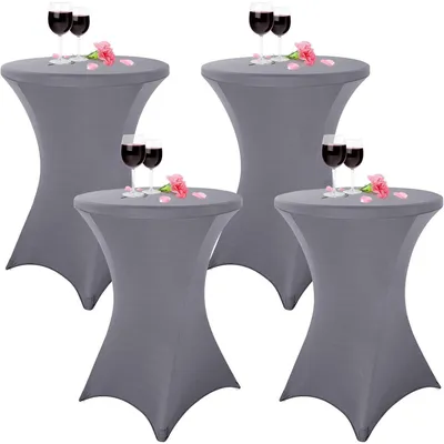Productafbeelding van Set van 4 tafelhoezen voor statafels, geschikt voor bistrotafels met een diameter van 80-85 cm, lichtgrijs, stretch, cocktailtafelkleed