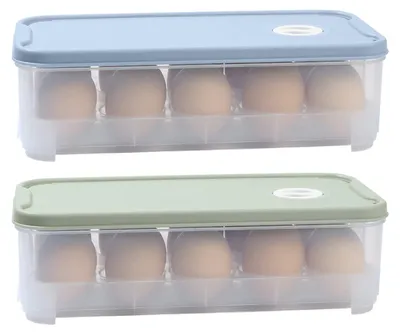 Imagen del producto de Cajas para huevos, 2 unidades - Plástico PP resistente - Contenedor para huevos con tapa - Para 10 huevos - Ideal para refrigerador/cocina - Robusto y seguro
