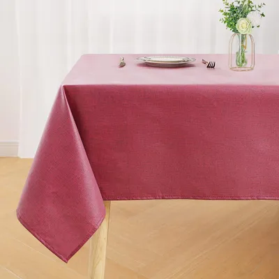 Zdjęcie produktu dla Homaxy Lniany Obrus Świąteczny Zmywalny Kwadratowy Obrus z Efektem Lotosu 140 x 300 cm Obrus Lniany Obrus Wodoodporny Obrus Bielizna Stołowa Ochrona przed plamami, czerwone wino