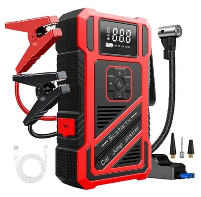 Obrázek produktu pro 4 v 1 startovací sada pro auto – Jump Starter – vzduchový kompresor 150 PSI – inteligentní hustilka – digitální displej – powerbanka – 14,8 V – Smart Clip