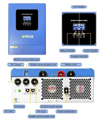 Productafbeelding van Hybride omvormer voor zonne-energie, 6200VA/6200W, 6500W vermogen voor zonnepanelen, 48VDC nominale spanning, 120A laadstroom, 94% efficiëntie