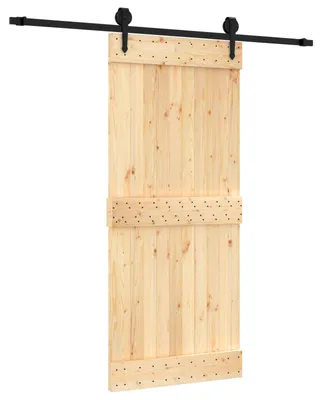Image de Porte coulissante « Naturel » et « Noir », 90 x 210 cm, pin massif