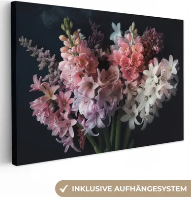 Produktbild von MuchoWow® - Leinwandbilder - Blumen - Hyazinthe - Rosa - Strauß, Wandbild, Wanddeko Bilder Wohnzimmer, 30x20 cm
