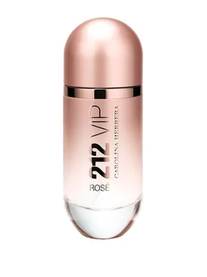 A studio shot of a bottle of Carolina Herrera 212 VIP Rosé eau de Parfum for women.