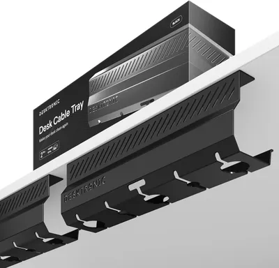 Zdjęcie produktu dla Desktronic kanał kablowy na biurko, 2x43cm, wysokiej jakości stal, organizer kabli do zarządzania kablami czarny