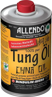 Produktbild von Allendo® 100% pures Tung Öl, für Innen & Außen, Holzimprägnierung farblos seidenmatt von Bindulin-500ml