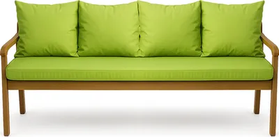 A studio shot of a green cushioned sofa.