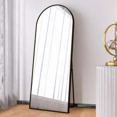 Obrázok produktu pre CDGlobal Zakrivené zrkadlo na celé telo, 165 x 60 cm, čierne, podlahové zrkadlo v plnej dĺžke, zakrivené stojacie zrkadlo, zrkadlo na montáž na stenu do spálne, šatne (čierne)