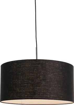 Zdjęcie produktu dla QAZQA - Nowoczesna lampa wisząca I lampa wisząca I lampa wisząca czarna z czarnym kloszem 50 cm - Combi 1 I salon I sypialnia - tekstylna okrągła - LED odpowiednia E27