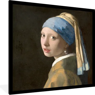 Produktbild von MuchoWow® Gerahmtes Poster Mädchen mit Perlenohrring - Gemälde von Johannes Vermeer 40x40 cm - Poster mit Schwarzem Bilderrahmen Wandposter Rahmen Foto Bilder - Mit Rahmen - Wanddekoration Schlafzimmer