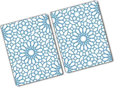 Produktbild von Tulup Glas Herdabdeckplatte - 2x40x52 cm - Glaskeramikkochfeld-Abdeckung Spritzschutz Glasabdeckplatte Kochplattenabdeckung und Schneidebrett - Zweiteilig - Blumen & Pflanzen - Muster Orientalisch - Blau