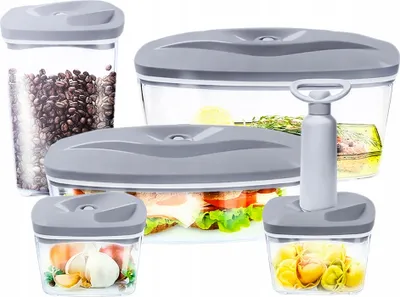 Produktbild von Dafi | Set mit Vakuum-behältern SeeYoo | Inkl. Pumpe | Frischhaltedosen | Lebensmittelbehälter | Vakuumierbehälter | Aufbewahrungsbox | Vakuumiergerät | Essen Box | BPA-Frei | 5er-Set | Grau