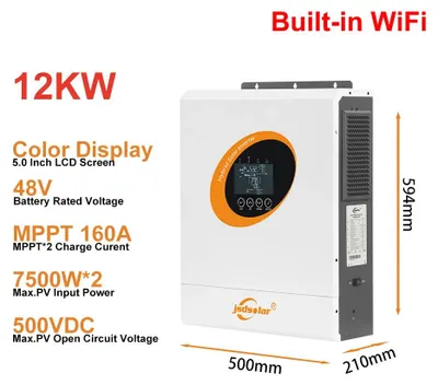 Produktbild von Hybrid Solar Wechselrichter 12 kW - On/Off-Grid Inverter - 48V Batteriesystem - 220–240V reine Sinuswelle - 160A MPPT Laderegler - Dualer PV-Eingang - WLAN Monitoring