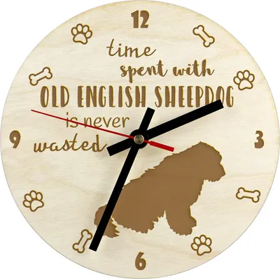Image de berger anglais ancien - horloge avec chien, horloge en bois gravée, horloge personnalisée Art-Dog
