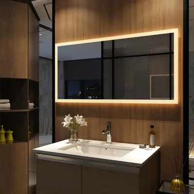 Produktbild von Meykoers LED Badezimmerspiegel 120x60cm Badspiegel mit Beleuchtung Warmweiß 3000K Wandspiegel, Spiegel mit Beleuchtung Lichtspiegel durch Wand-Schalter